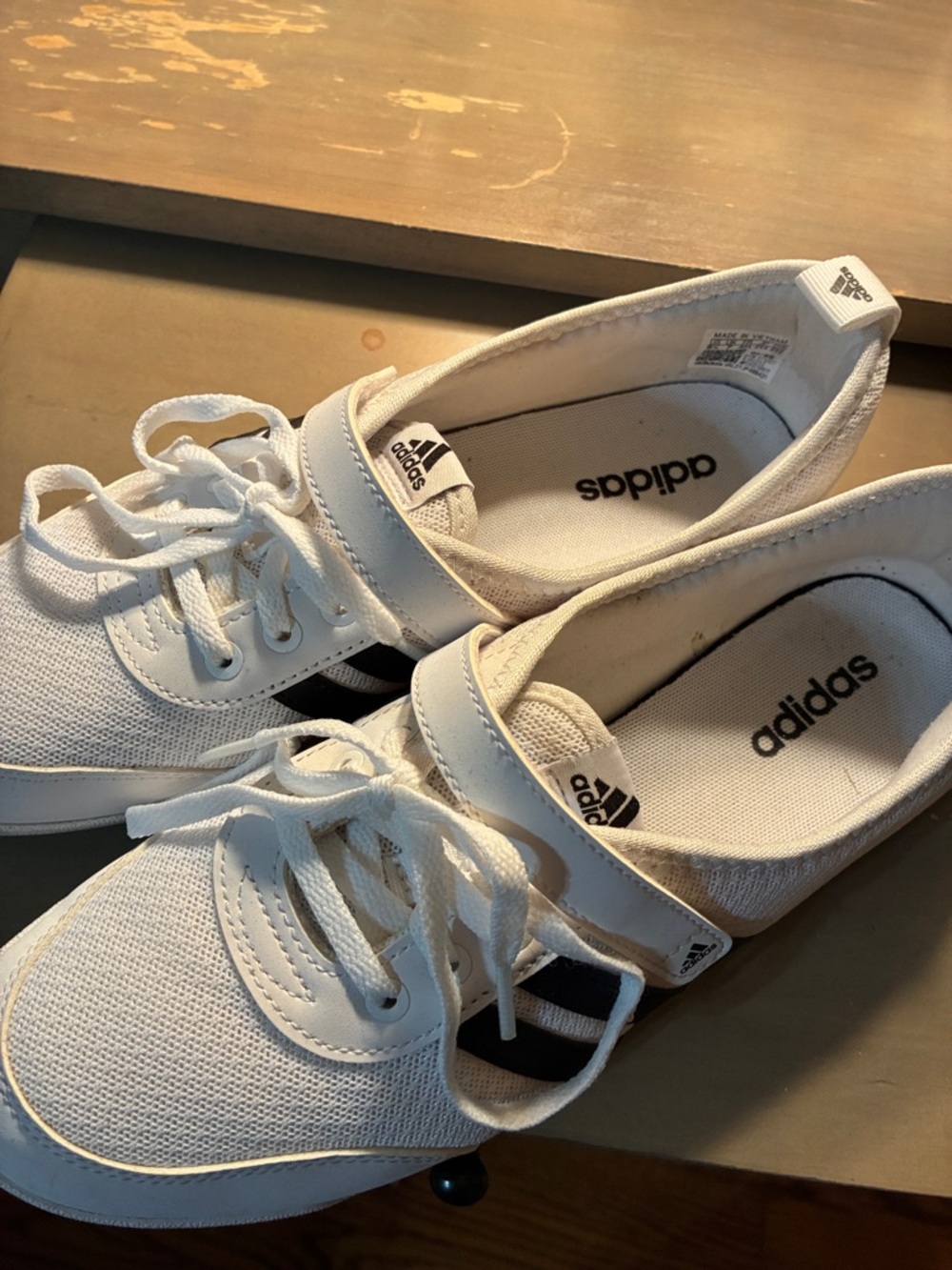 adidas White Canvas Lace-Up Sneakers with Strap and Black Accents